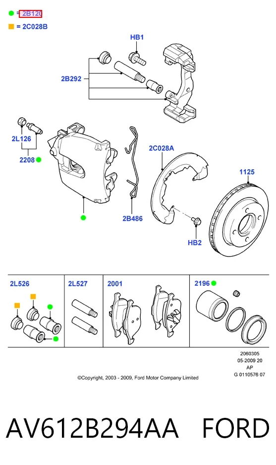 Pinza de freno delantera derecha AV612B294AA Ford