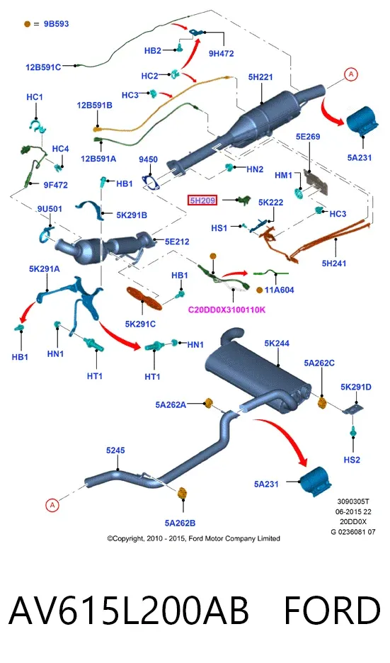 Sensor de presion gases de escape AV615L200AB Ford