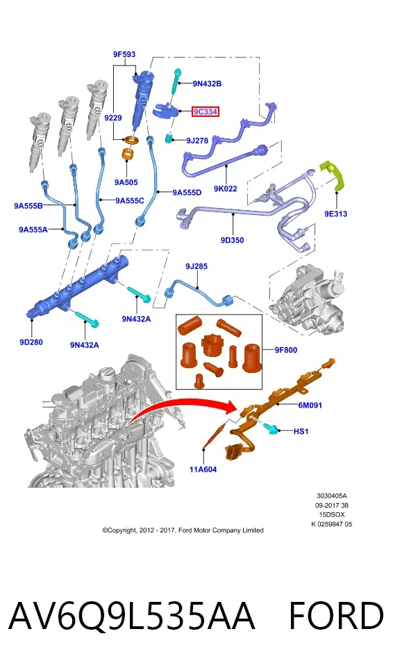 Soporte del inyector AV6Q9L535AA Ford