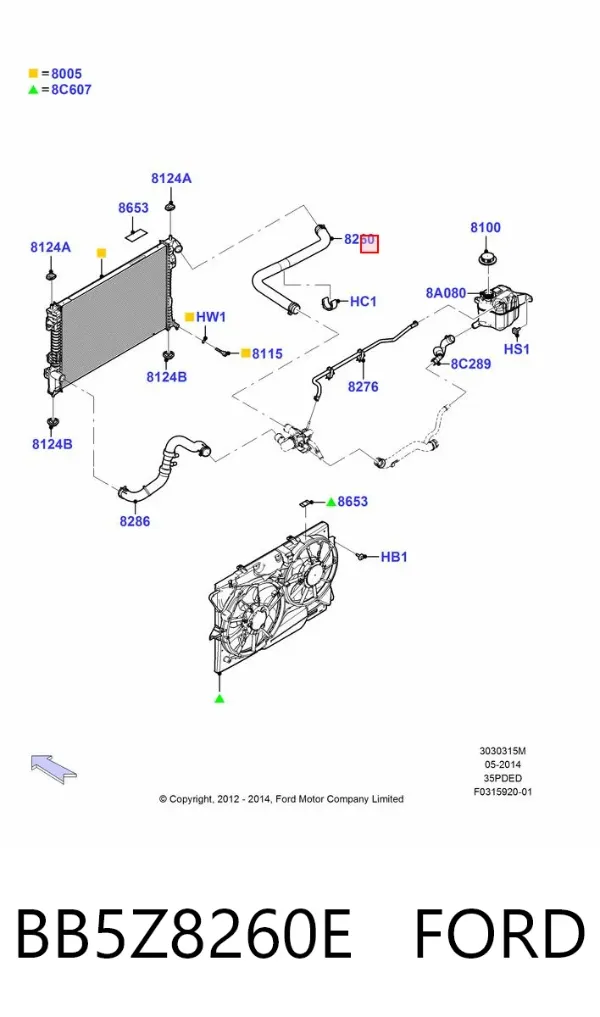 Manguera superior del radiador BB5Z8260E Ford