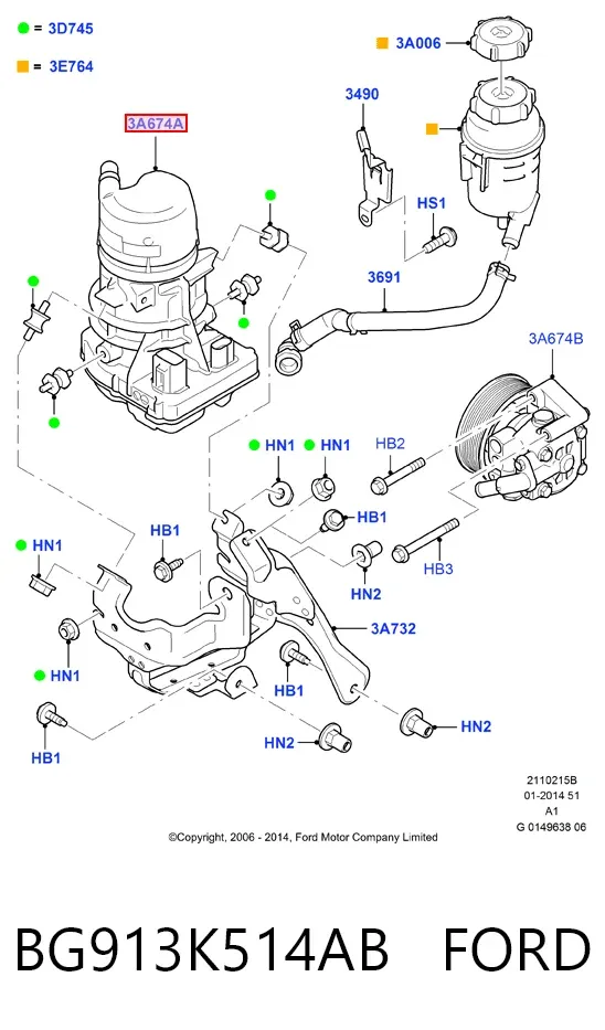 Bomba de dirección BG913K514AB Ford