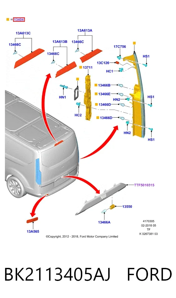 Piloto trasero izquierdo BK2113405AJ Ford