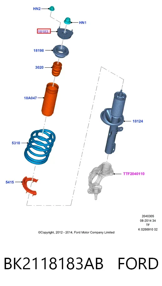 Soporte del amortiguador delantero BK2118183AB Ford