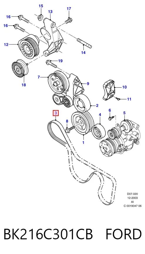 Correa de alternador BK216C301CB Ford