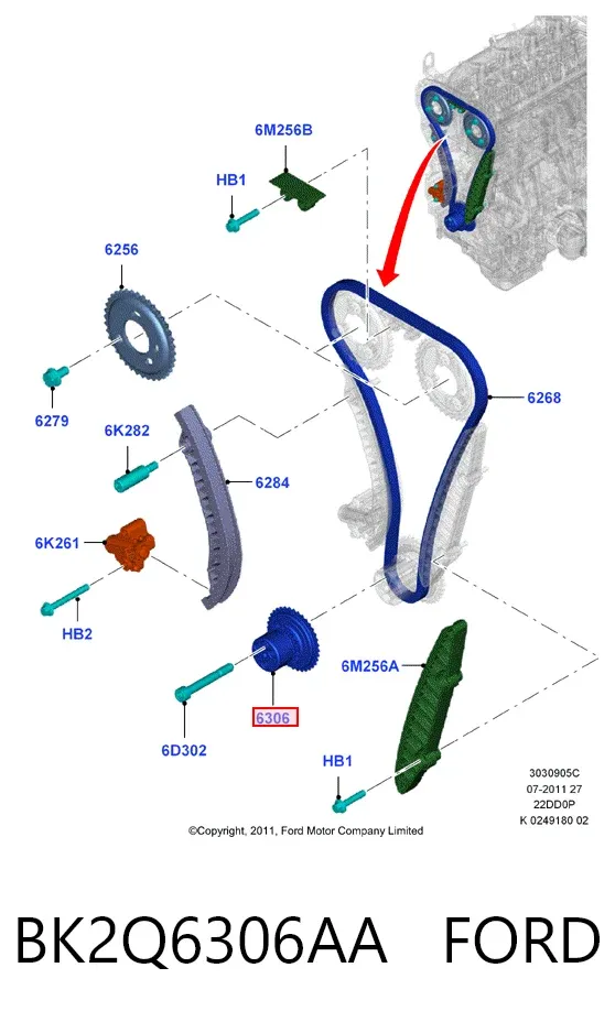 Piñón del cigüeñal BK2Q6306AA Ford
