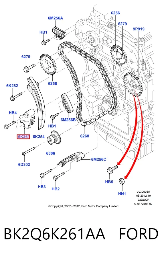 Tensor de cadena de distribución BK2Q6K261AA Ford