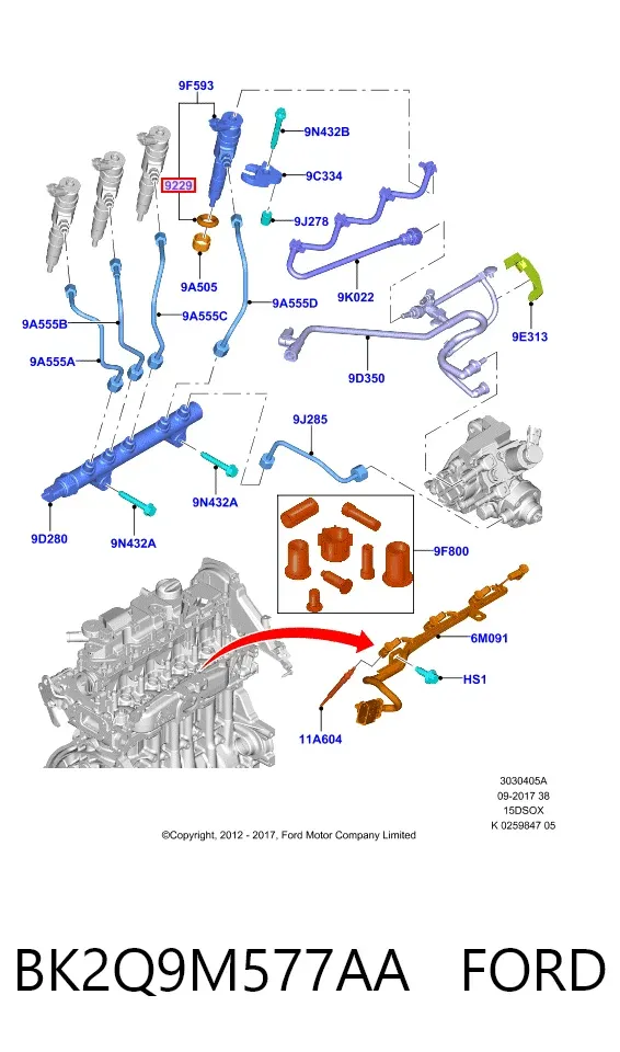Junta de inyectores BK2Q9M577AA Ford