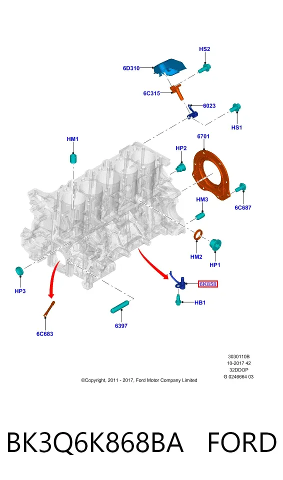 Tobera de aceite BK3Q6K868BA Ford