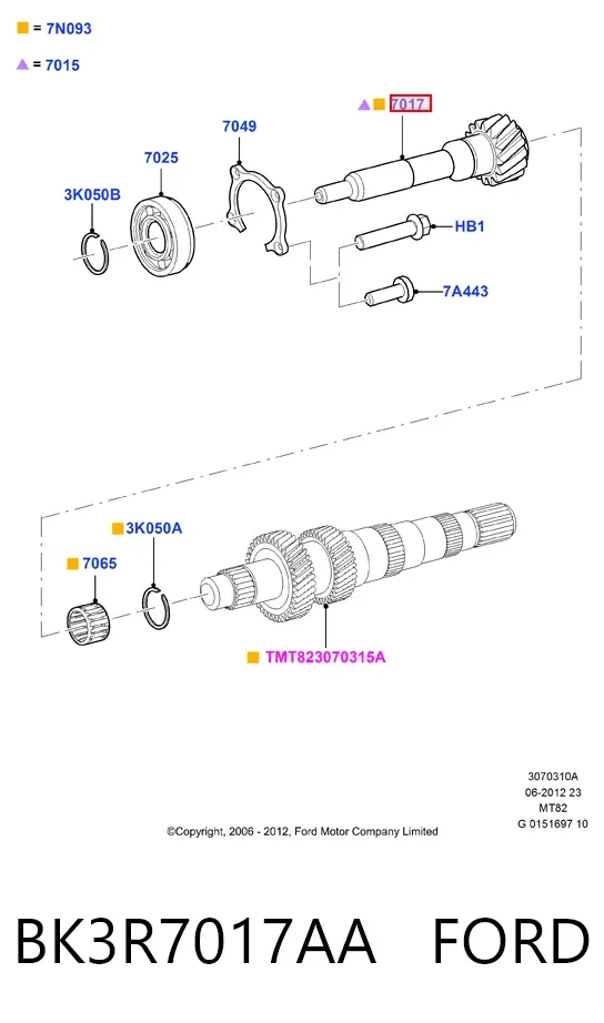 Eje primario de la caja de cambios BK3R7017AA Ford