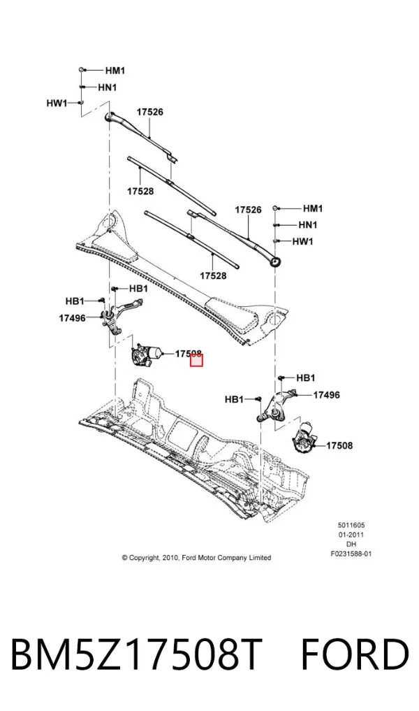 Motor limpiaparabrisas delantero derecho BM5Z17508T Ford