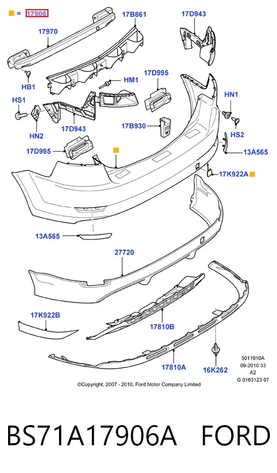 Parachoques trasero BS71A17906A Ford