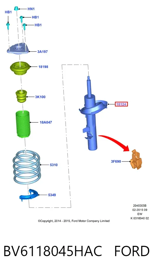 Amortiguador delantero derecho BV6118045HAC Ford