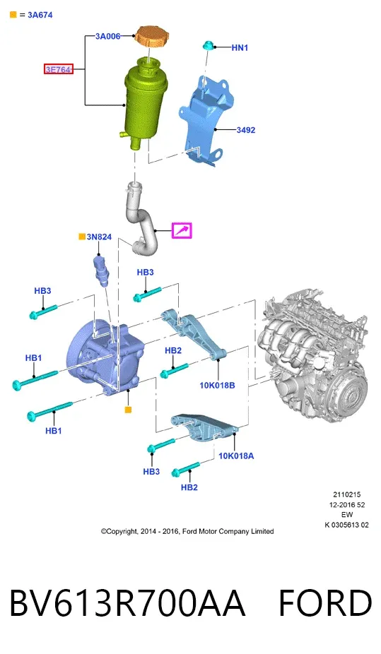 Depósito de bomba de dirección hidráulica BV613R700AA Ford