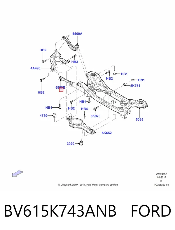 Brazo transversal de suspensión trasera BV615K743ANB Ford