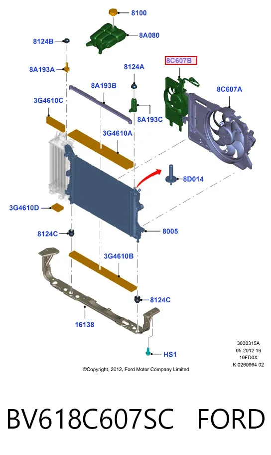Ventilador eléctrico de intercooler completo (motor y hélice) BV618C607SC Ford