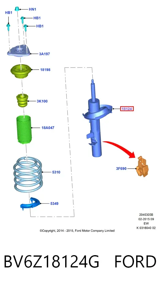 Amortiguador delantero derecho BV6Z18124G Ford