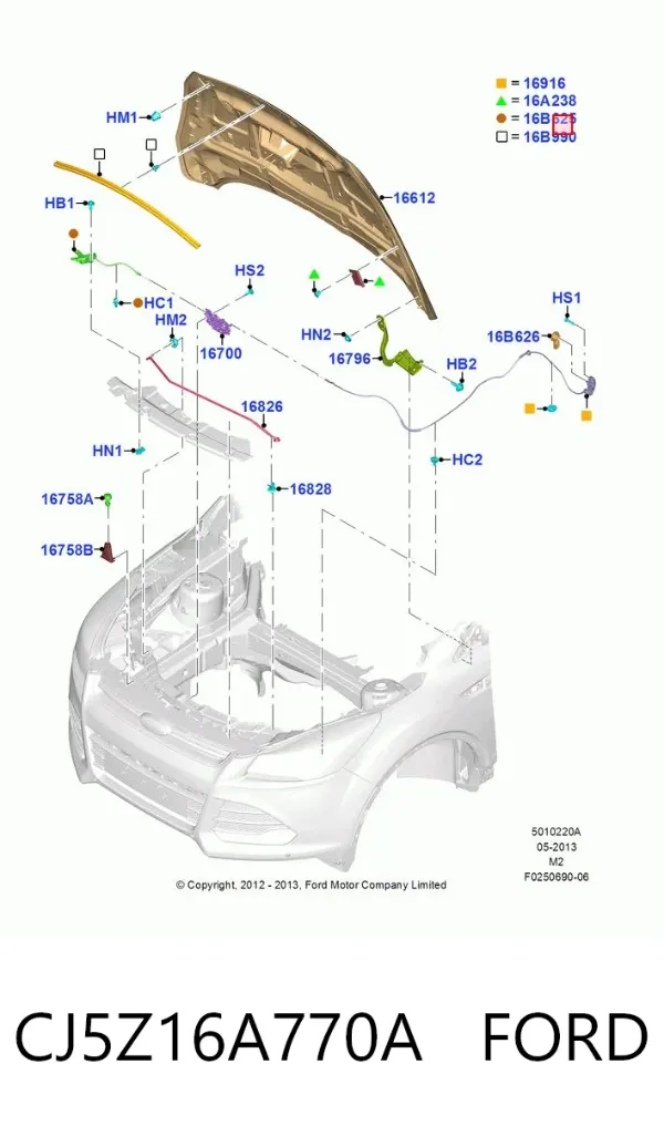 Palanca de apertura del capó CJ5Z16A770A Ford