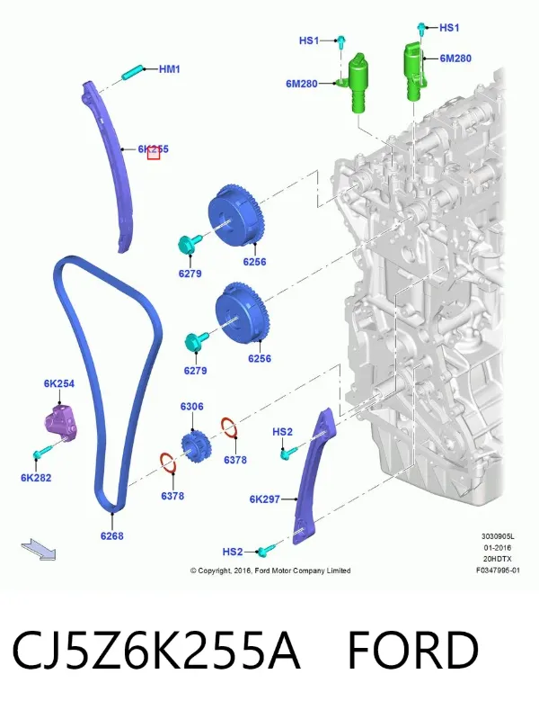 Guía del tensor de la cadena de distribución CJ5Z6K255A Ford