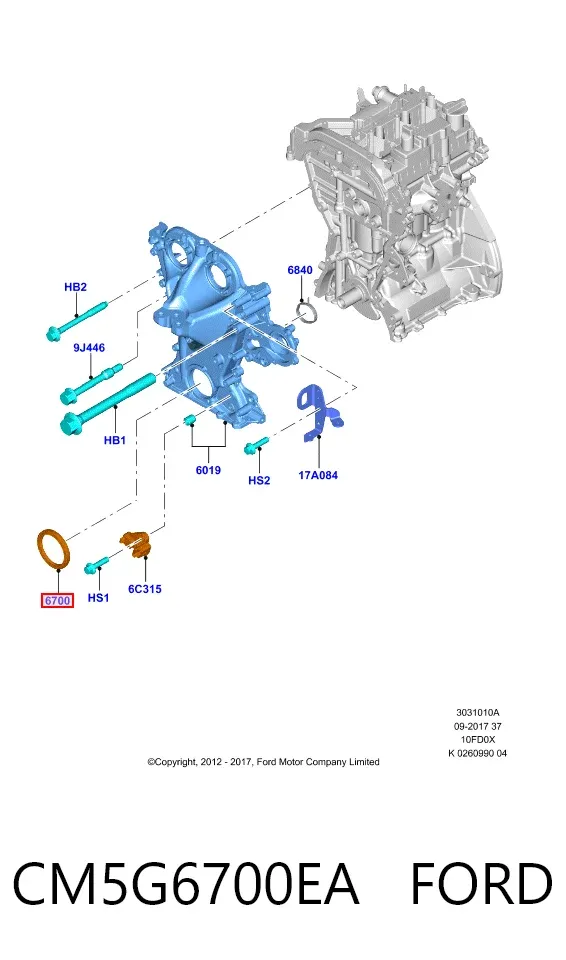 Retén de cigüeñal frontal CM5G6700EA Ford