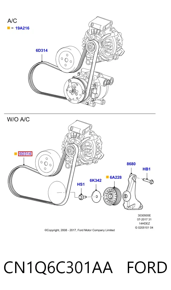 Correa de alternador CN1Q6C301AA Ford