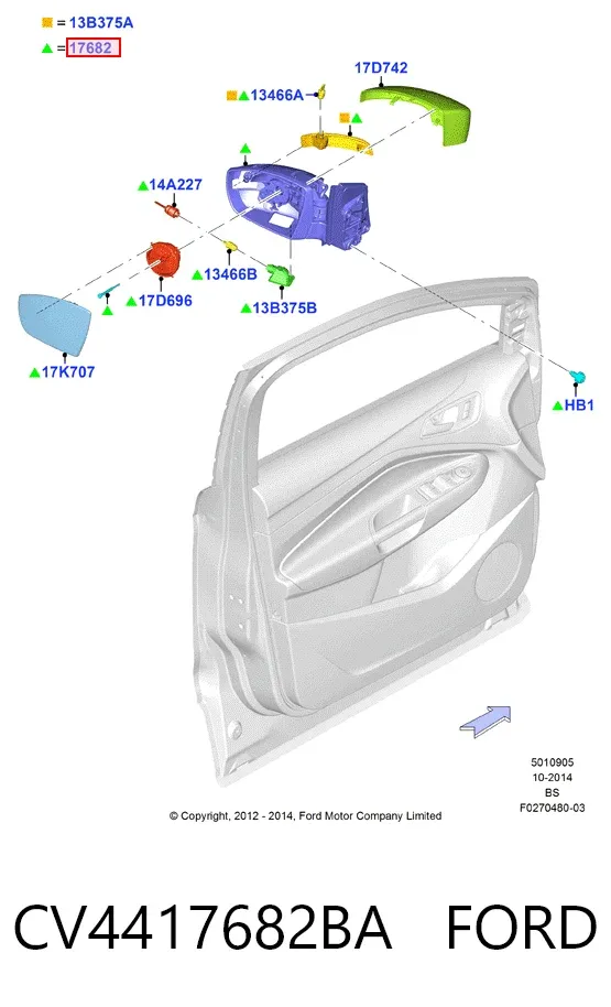 Espejo de retrovisor derecho CV4417682BA Ford