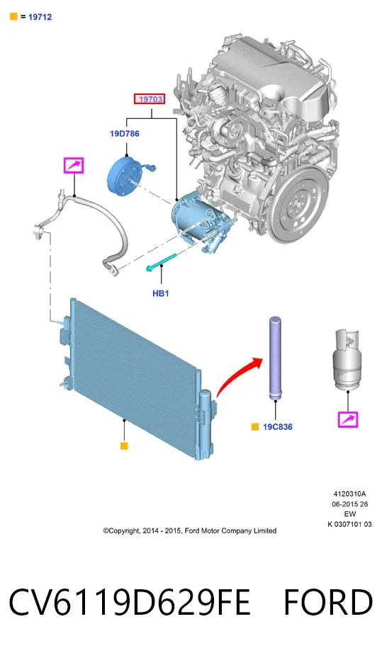 Compresor de aire acondicionado CV6119D629FE Ford
