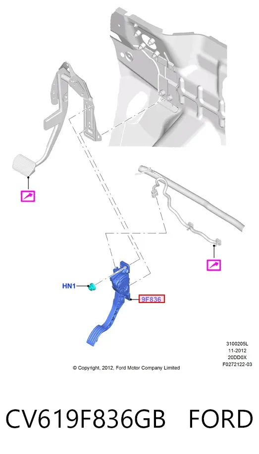 Pedal del acelerador CV619F836GB Ford