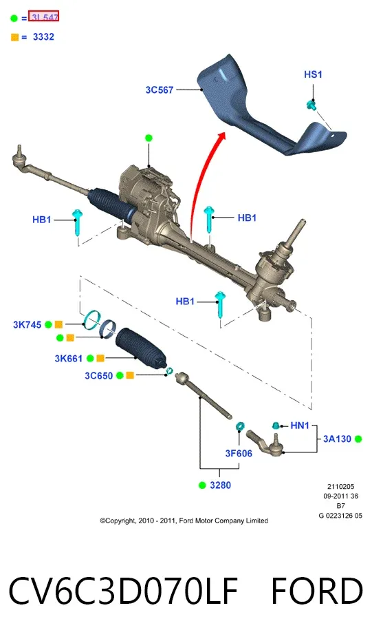 Cremallera de dirección CV6C3D070LF Ford