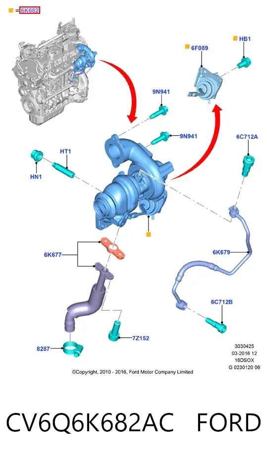 Turbocompresor CV6Q6K682AC Ford