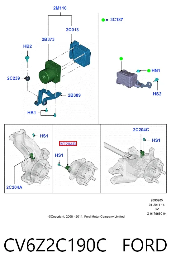 Sensor ABS trasero CV6Z2C190C Ford