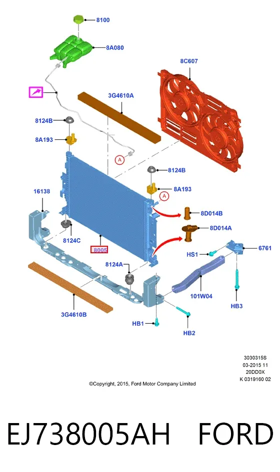 Radiador EJ738005AH Ford