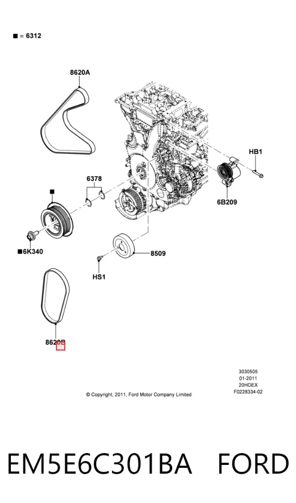 Correa de alternador EM5E6C301BA Ford
