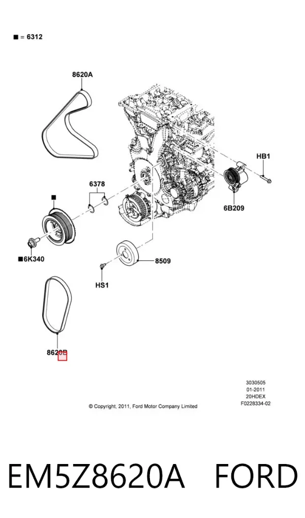 Correa de alternador EM5Z8620A Ford