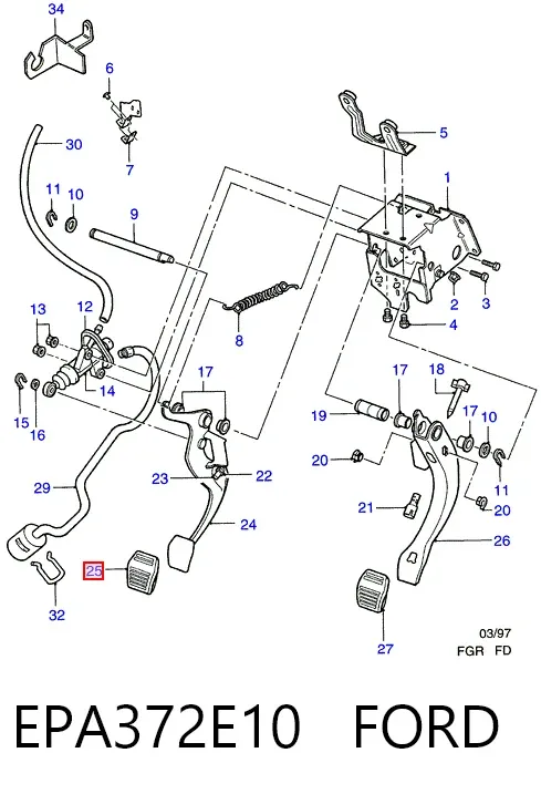 Cubierta del pedal de embrague EPA372E10 Ford