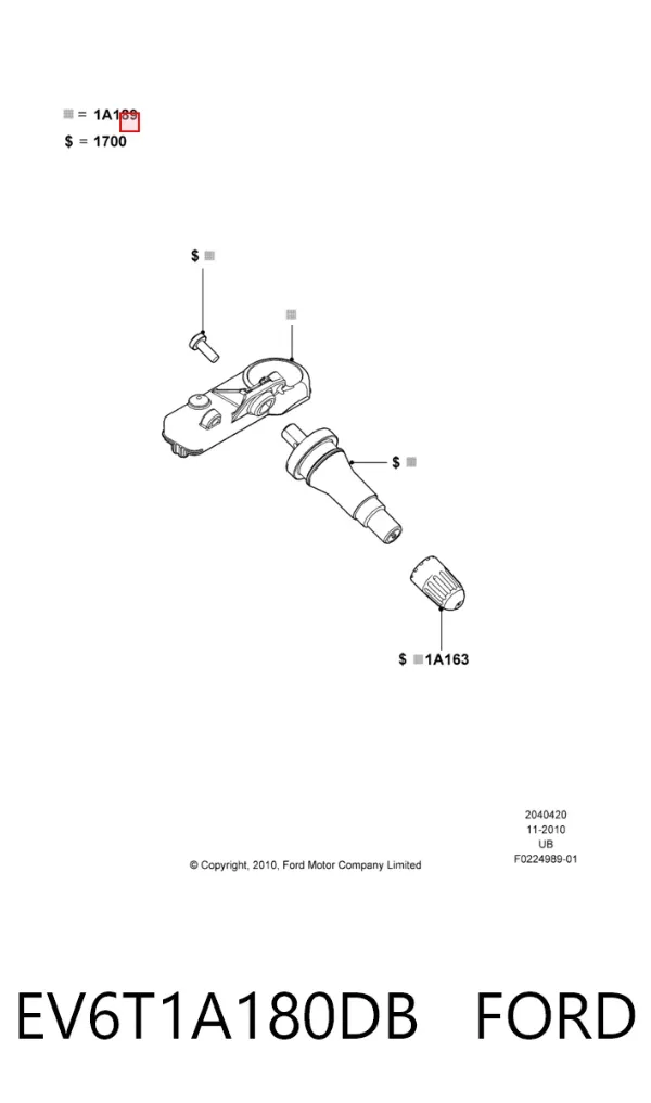 Sensor de presión de neumáticos EV6T1A180DB Ford