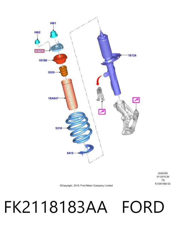 Soporte del amortiguador delantero FK2118183AA Ford