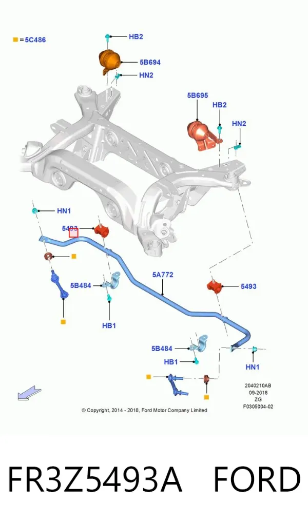 Buje de barra estabilizadora trasera FR3Z5493A Ford