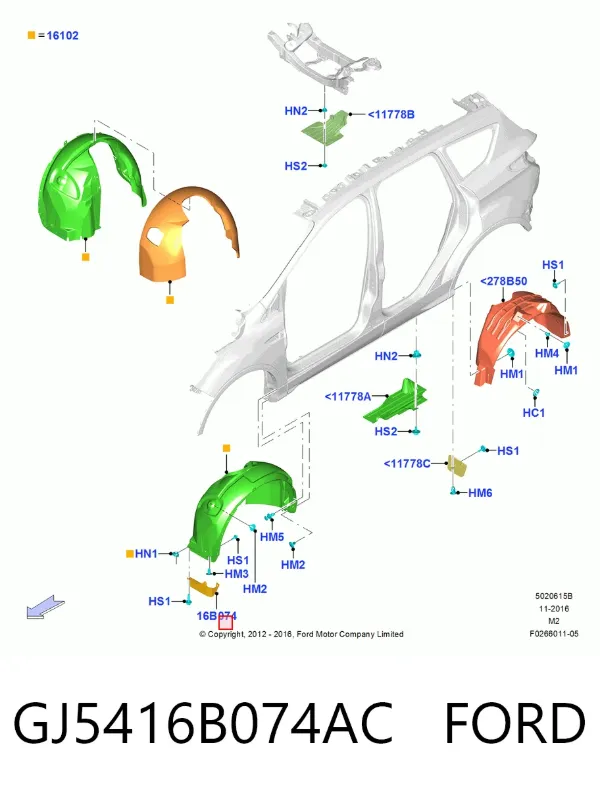 Spoiler derecho del parachoques delantero GJ5416B074AC Ford