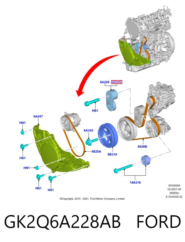 Tensor de correa poli V GK2Q6A228AB Ford