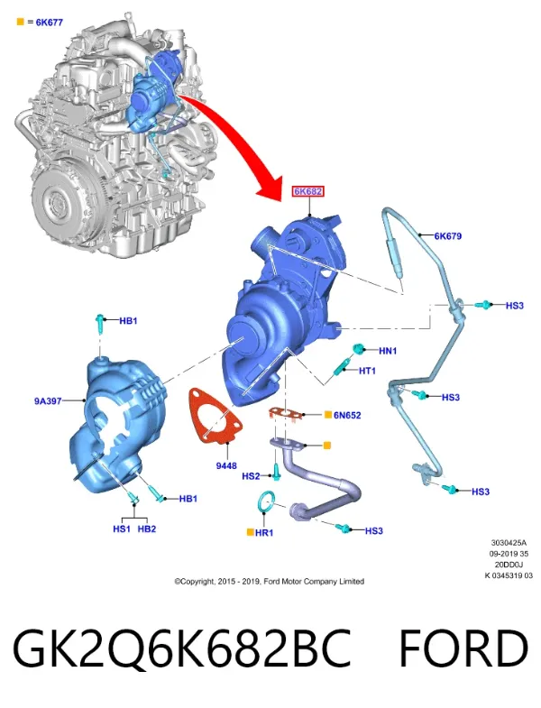 Turbocompresor GK2Q6K682BC Ford