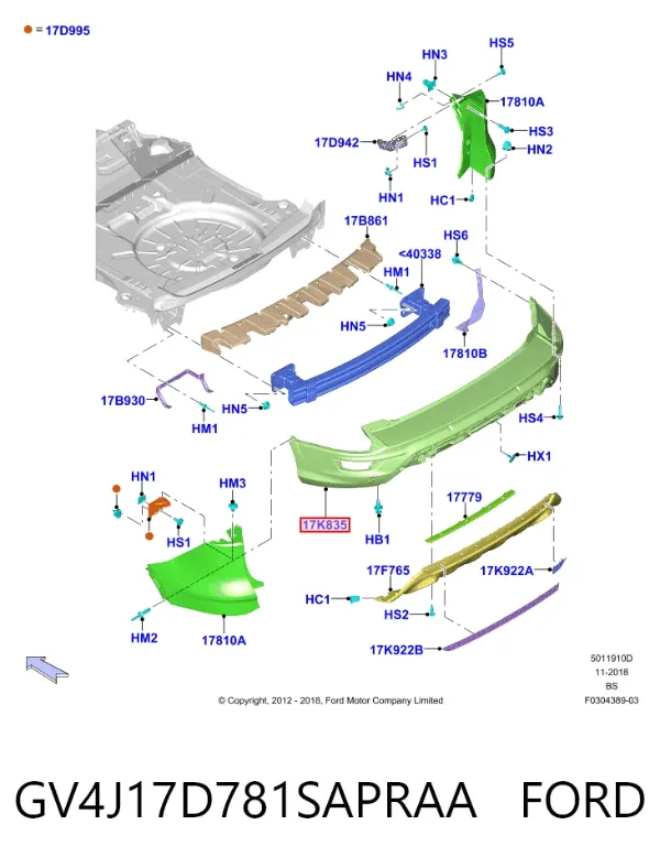 Parachoques trasero, parte central GV4J17D781SAPRAA Ford