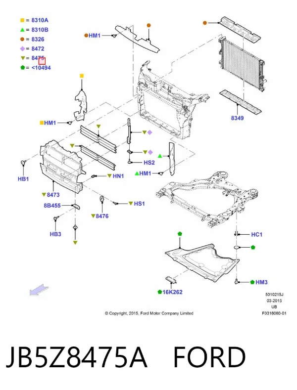 Persiana del radiador JB5Z8475A Ford