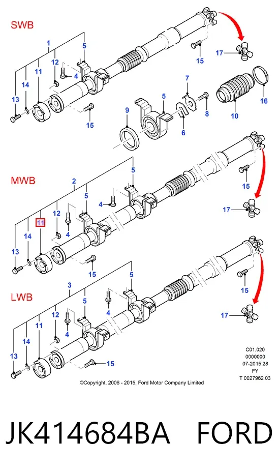 Acoplamiento elástico delantero del cardán JK414684BA Ford
