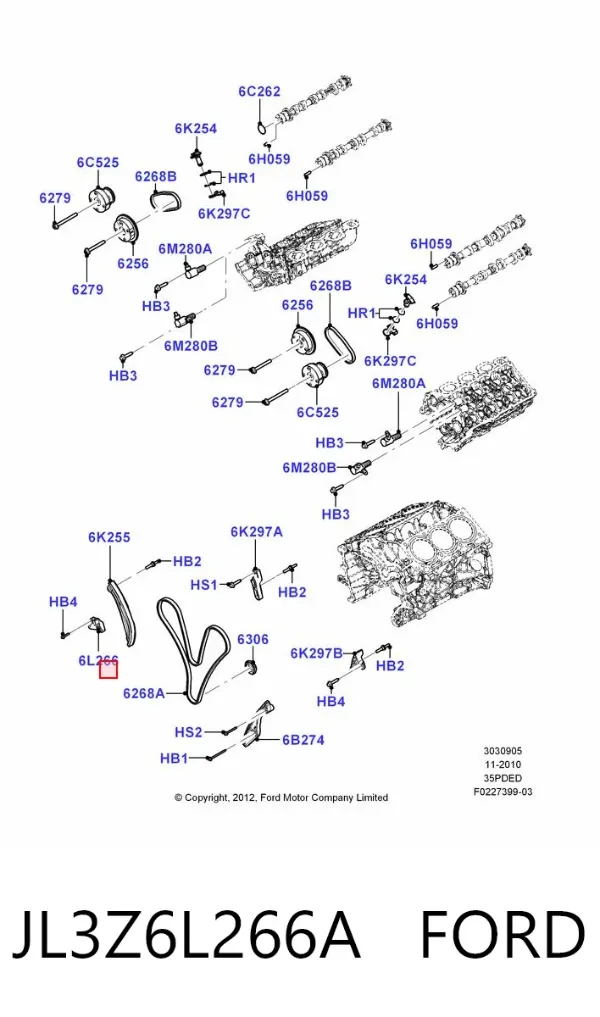 Tensor de cadena de distribución JL3Z6L266A Ford