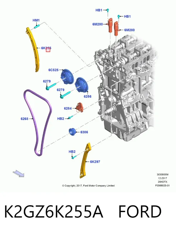 Guía del tensor de la cadena de distribución K2GZ6K255A Ford