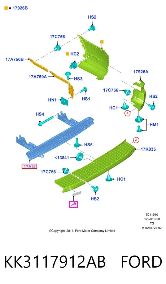 Refuerzo parachoques trasero KK3117912AB Ford