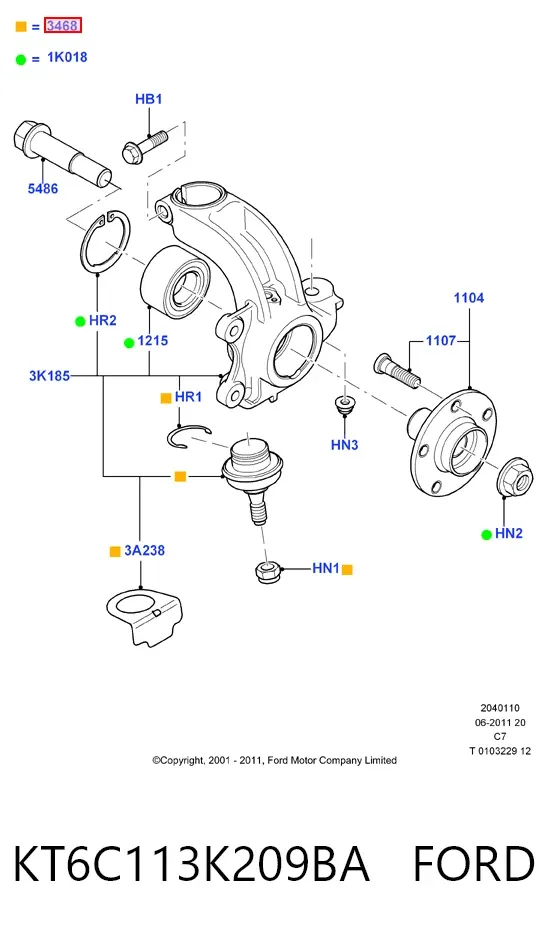 Rótula inferior de suspensión KT6C113K209BA Ford