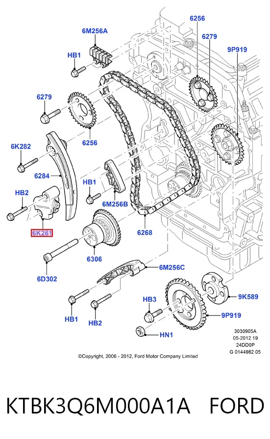 Tensor de cadena de distribución KTBK3Q6M000A1A Ford