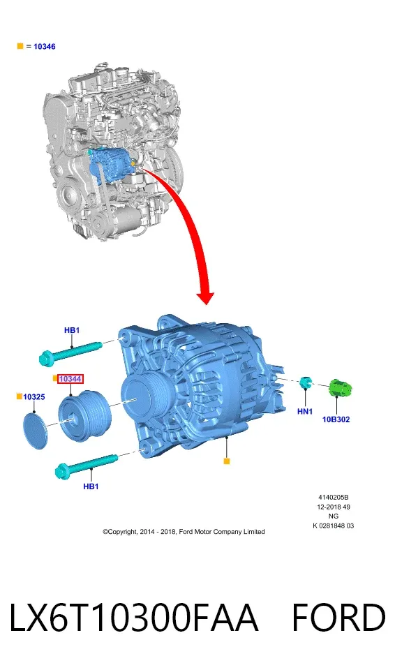 Polea alternador LX6T10300FAA Ford
