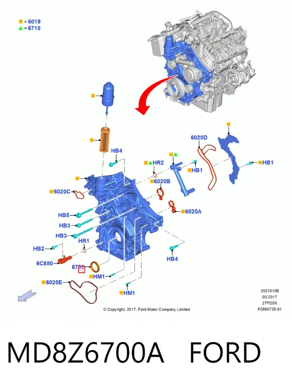 Retén de cigüeñal frontal MD8Z6700A Ford